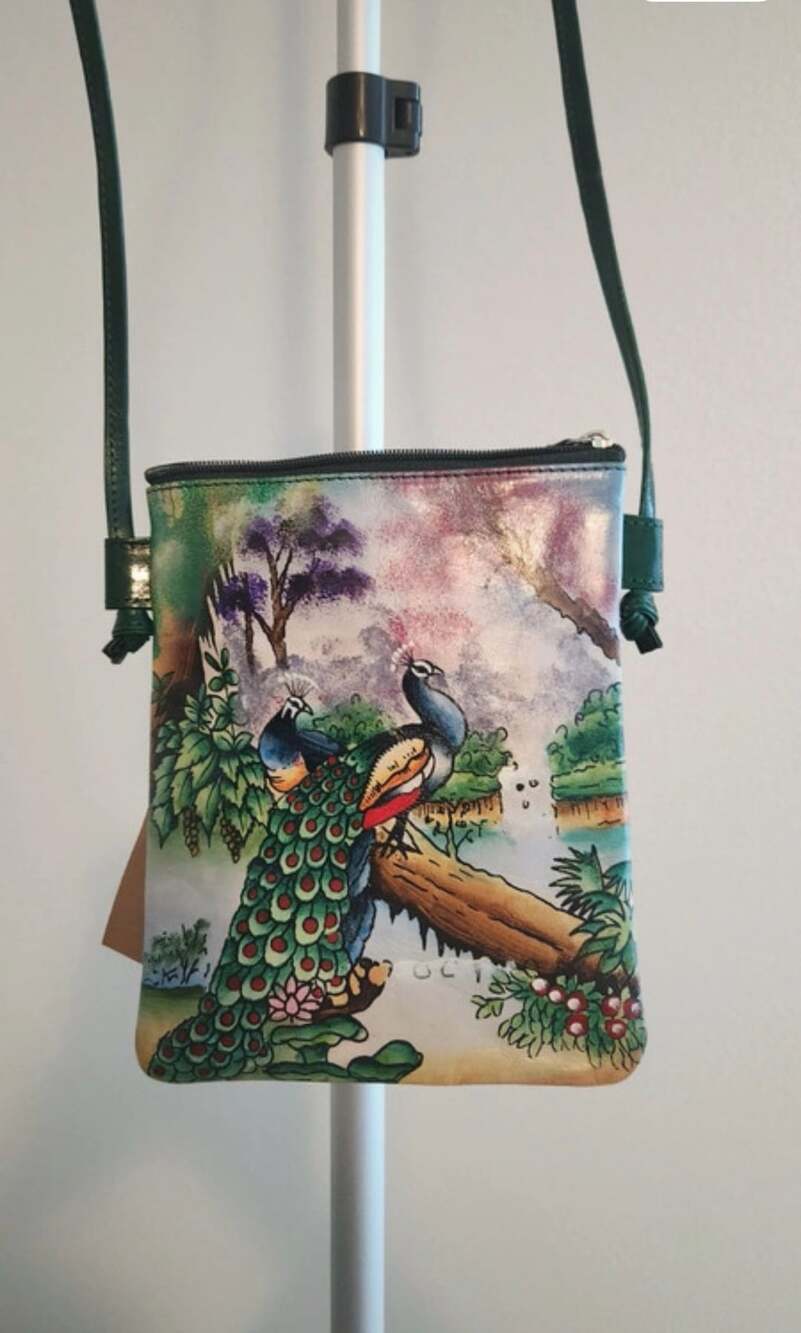 Hand Painted Genuine Leather Peacock Crossbody Bag